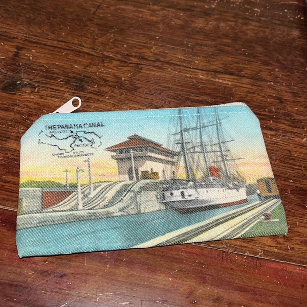 Collectible Panama Canal Vintage style Change Purse Little Zipper Bag Pouch